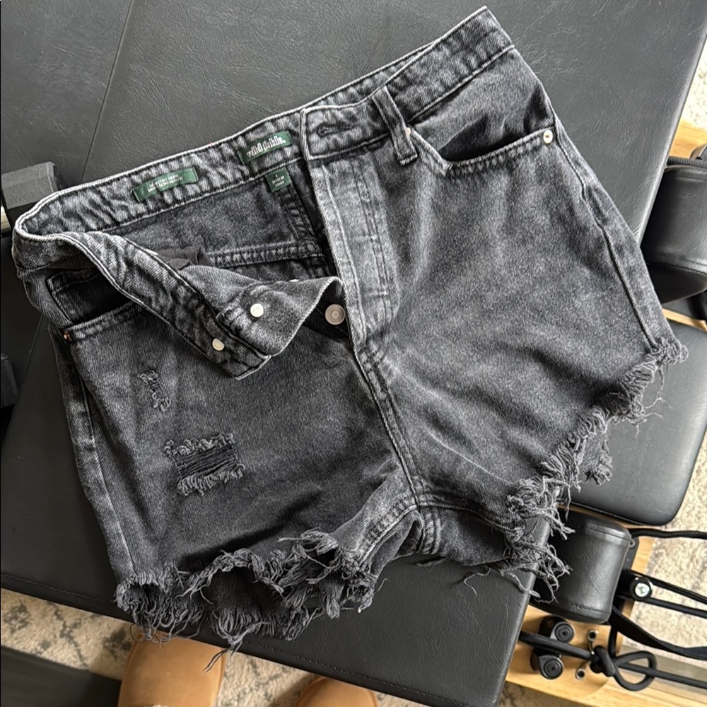 Distressed Black Denim Shorts